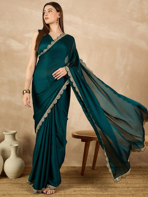 LADALI Embroidered Bollywood Satin Saree(Light Blue)