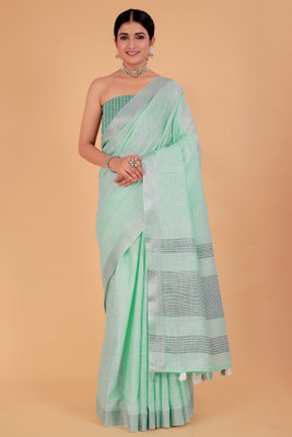 NEGRONI Solid/Plain Daily Wear Linen Saree(Light Green)