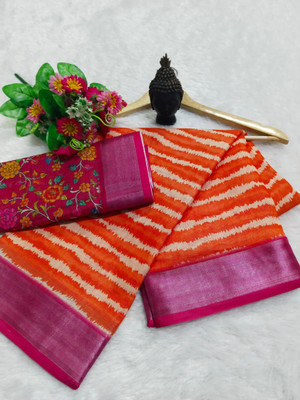 HangerStories Woven Bollywood Pure Cotton, Cotton Linen Saree(Orange, Pink)