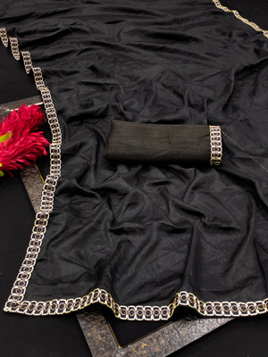 Karyavar Embellished Bollywood Chiffon Saree(Black)
