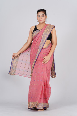 maa textile Self Design Tant Pure Cotton Saree(Pink)