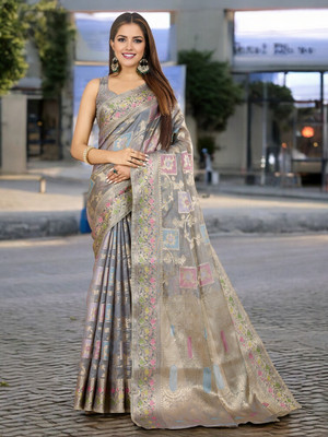 Divastri Woven Banarasi Organza Saree(Grey)