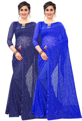 LOROFY Embellished Bollywood Net Saree(Pack of 2, Multicolor)