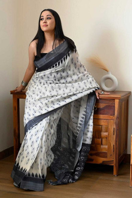 HouseOfCommon Self Design Kanjivaram Linen, Cotton Linen Saree(White)