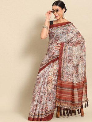 SILK ZONE Printed Chanderi Cotton Blend Saree(Multicolor)