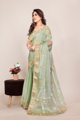 KHRITI FAB Embroidered Bollywood Jimmy choo Saree(Light Green)