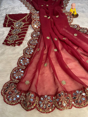 jashvicreation Embellished Bollywood Georgette Saree(Red)
