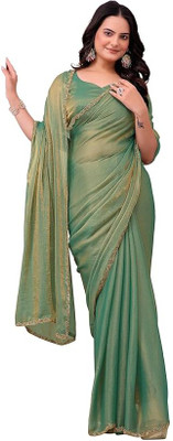 nirmal creation Solid/Plain Saree with Attached Blouse Chiffon Saree(Light Blue)