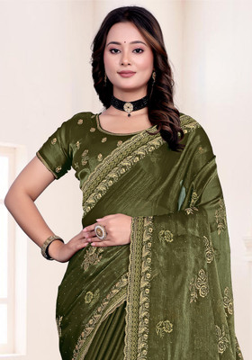greeva enterprise Embroidered Bollywood Jimmy choo Saree(Light Green)