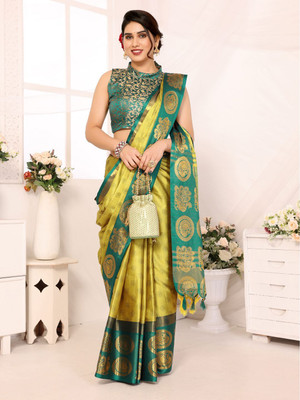 Bieth Woven, Self Design Kanjivaram Cotton Silk, Art Silk Saree(Light Green)
