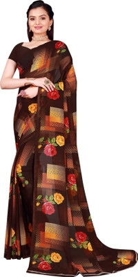 Suali Floral Print Daily Wear Georgette Saree(Brown)