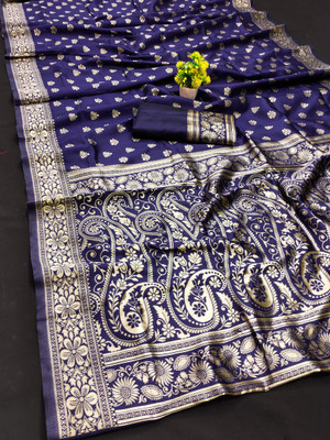 maayro Floral Print Banarasi Silk Blend Saree(Maroon)