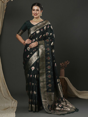 Divastri Woven Banarasi Silk Blend Saree(Green)