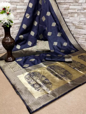 Vartul Enterprise Self Design Bollywood Jacquard Saree(Dark Blue)