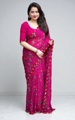 HouseOfCommon Printed Bollywood Georgette Saree(Pink)