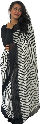 Ghan Sals Printed Bollywood Georgette Saree(Black, White, Silver)