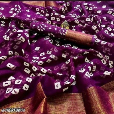 Saadhvi Printed Bandhani Cotton Silk Saree(Purple)