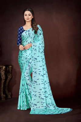 jihana fab Printed Bollywood Georgette Saree(Pack of 2, Light Blue)