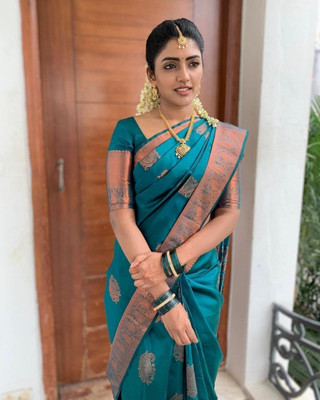 JATADHAR FAB Self Design Kanjivaram Jacquard Saree(Light Blue)