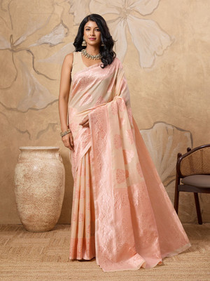 PRIMENIKS Woven Banarasi Cotton Silk Saree(Pink)