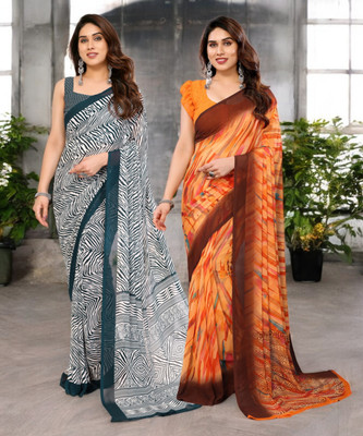 THE URBAN DIVA Printed Bollywood Georgette Saree(Pack of 2, Multicolor)
