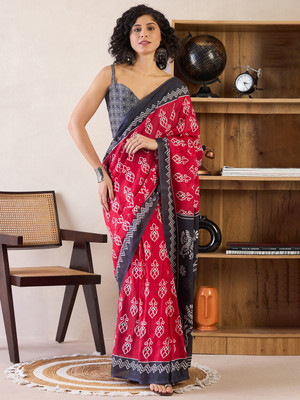 Divastri Printed Daily Wear Cotton Blend Saree(Pink)