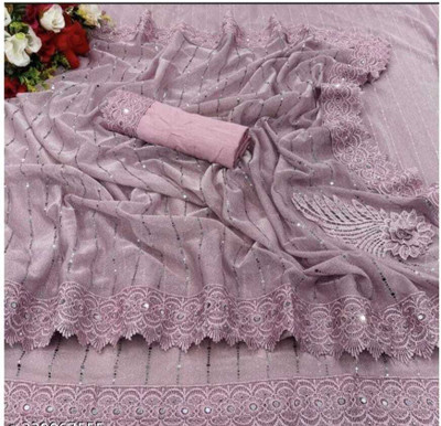 Online Bazaaar Applique Bollywood Lycra Blend Saree(Pink)
