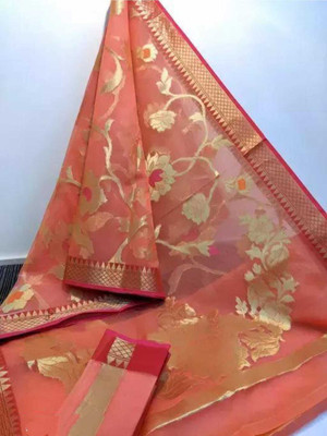 Sari Satva Self Design Bollywood Organza Saree(Orange)