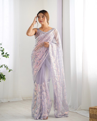 Sangria Printed Bollywood Net Saree(Purple)
