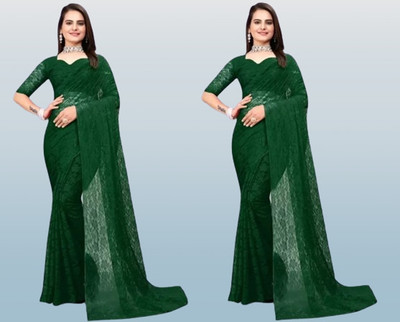 online bazaarr Self Design Bollywood Net Saree(Pack of 2, Green)