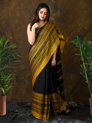 FASHION MOODS Printed Daily Wear Cotton Silk Saree(Black)