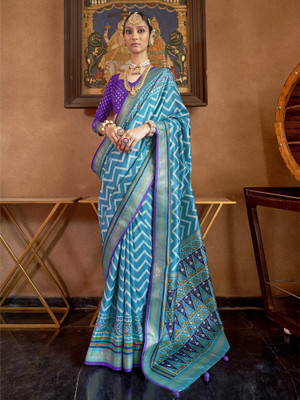 Elora Woven Patola Silk Blend Saree(Blue)