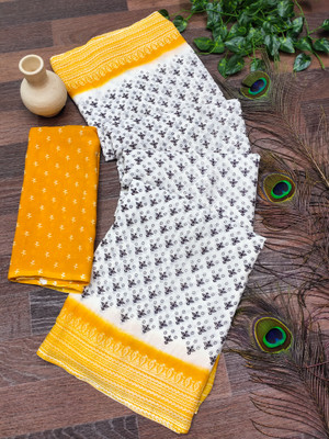 kashvi sarees Printed Daily Wear Georgette Saree(Yellow, White)