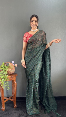 Julee Printed Bollywood Chiffon Saree(Green)