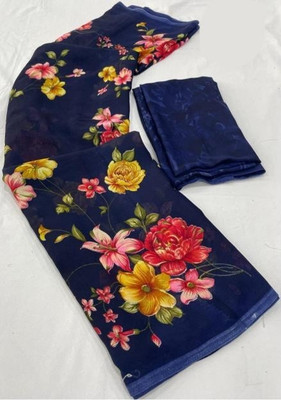Vichitra Printed Bollywood Georgette Saree(Blue)