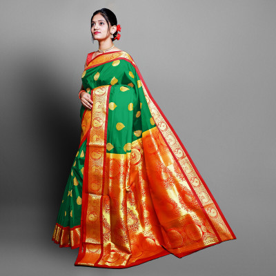 Spewim Woven Paithani Art Silk Saree(Green)