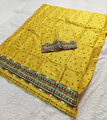 Skiran's Printed Mekhela Chador Tussar Silk Saree(Pack of 3, Yellow)