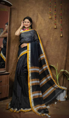 HARE KRISHNA ENTERPRISE Solid/Plain Handloom Cotton Silk Saree(Light Blue)