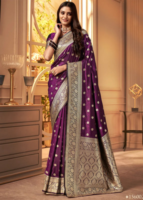 Pervas Woven Kanjivaram Cotton Silk, Pure Silk Saree(Purple)