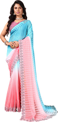 nirmal creation Woven Bollywood Georgette Saree(Orange, Blue)