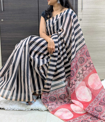 VD PRINTS Printed Chanderi Chanderi Saree(Black)