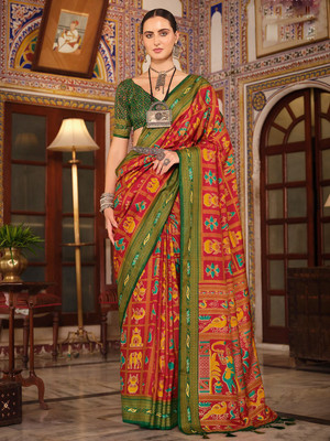 ANOUK Printed Patola Silk Blend Saree(Red)