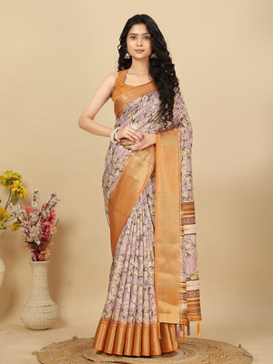 HouseOfCommon Printed, Woven Assam Silk Art Silk Saree(Pink)