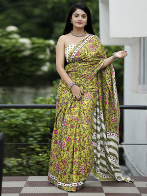 Divastri Printed Daily Wear Cotton Blend Saree(Light Green)