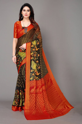 Fancy Fab Self Design Bollywood Brasso Saree(Black)