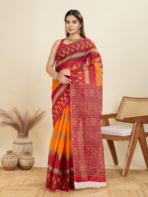 SHANVIKA Printed Daily Wear Pure Cotton Saree(Orange)