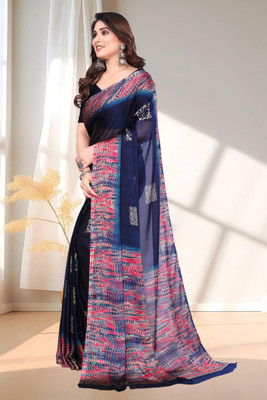 Yatay Printed Bollywood Chiffon, Georgette Saree(Pack of 2, Dark Blue)