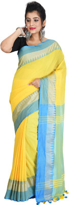 GOLU Temple Border Handloom Handloom Pure Cotton Saree(Yellow)
