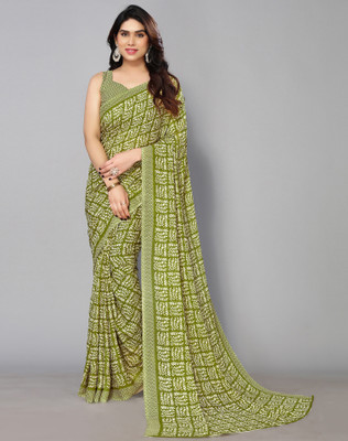 SIRIL Floral Print, Geometric Print, Printed Daily Wear Georgette Saree(Green)