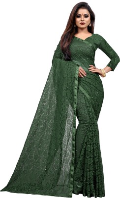 Saadhvi Printed Banarasi Cotton Blend Saree(Green)